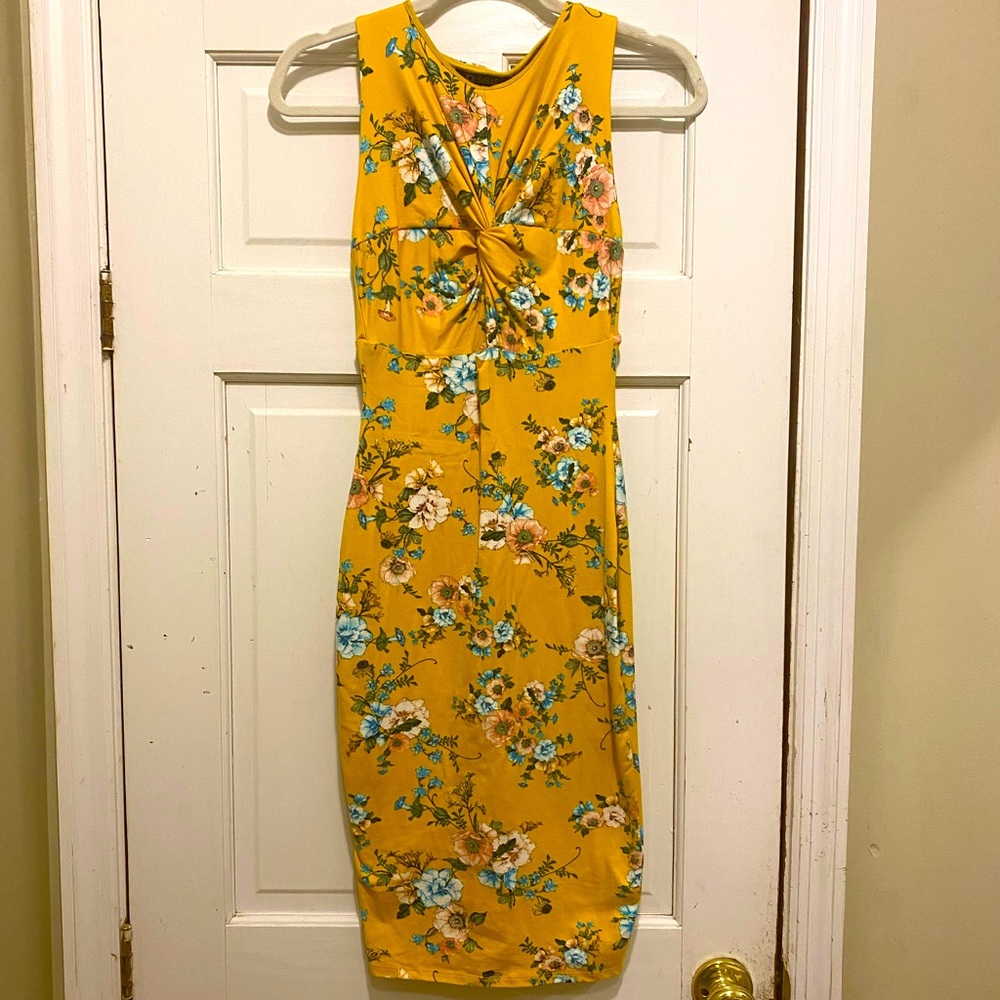 Yellow floral bodycon dress